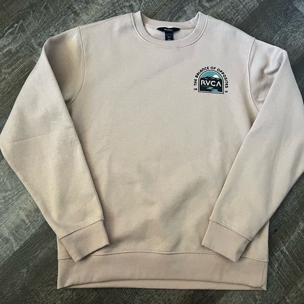 RVCA Beige Crewneck Sweatshirt with Small Chest Logo